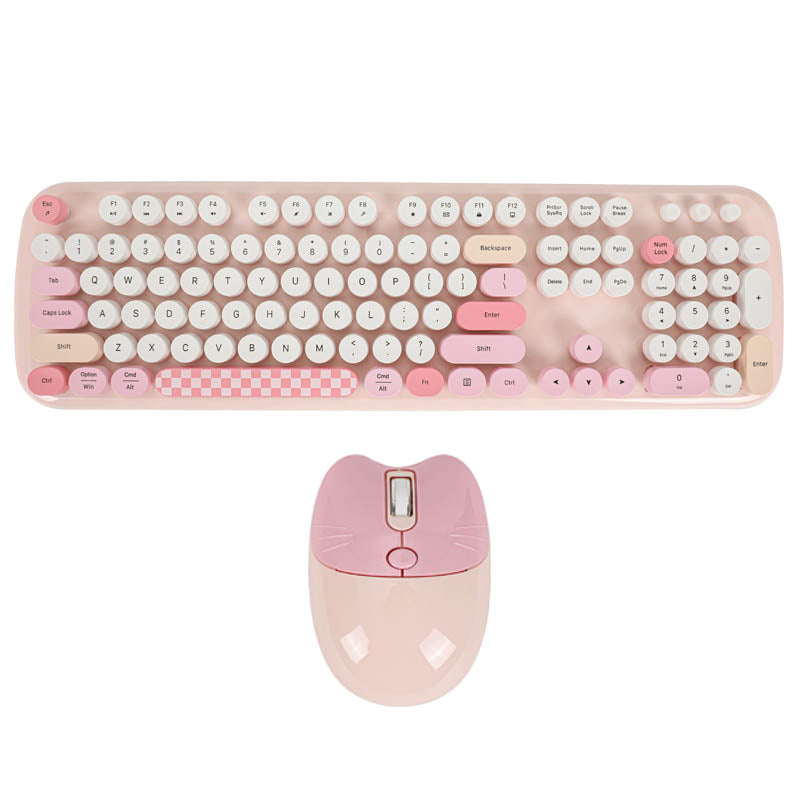 Round Punk Wireless Pink Keyboard And Mouse