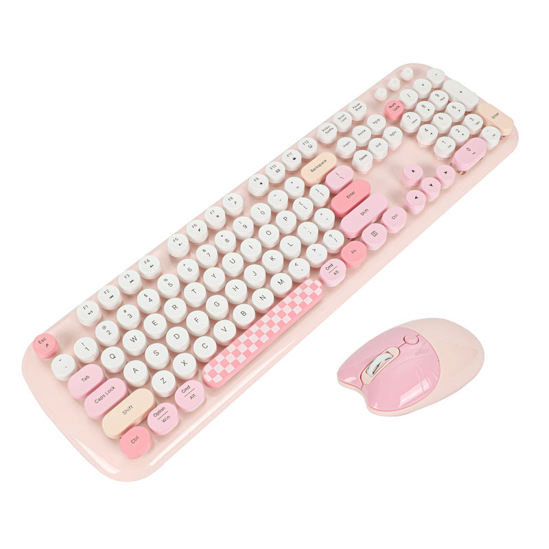 Round Punk Wireless Pink Keyboard And Mouse